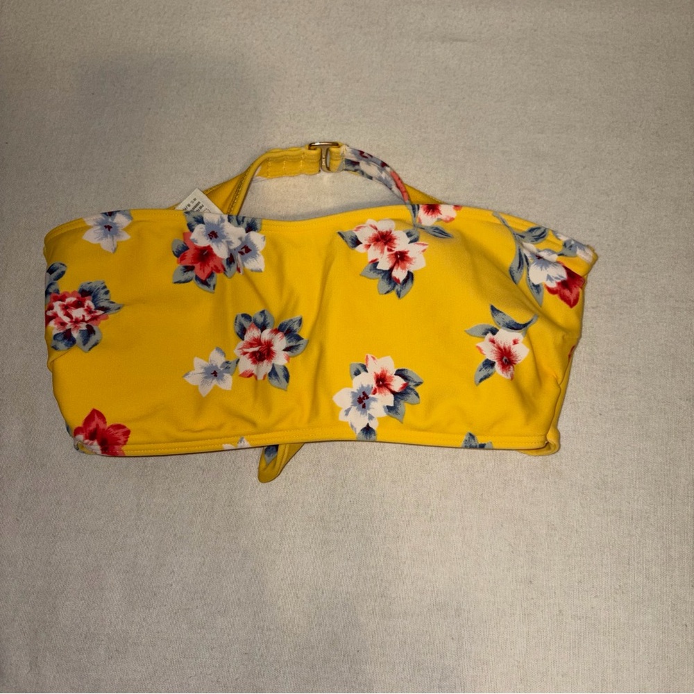 Hollister Swim Floral Yellow Women's Bandeau Bikini Top Size S